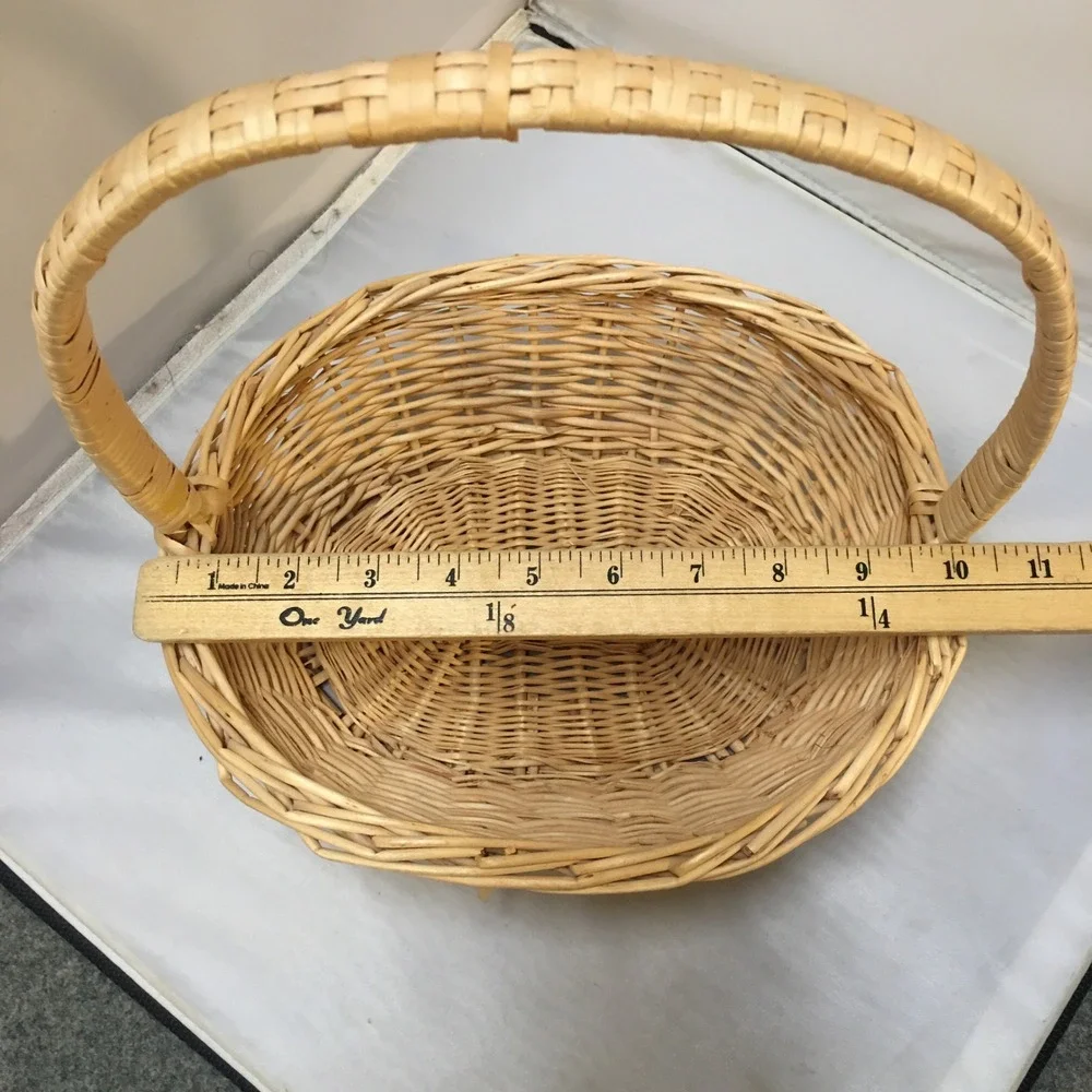 Wicker Gathering Basket Tan Woven Oval Gift Hamper Handle Easter Cottagecore